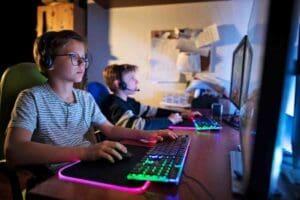 a few kids playing roblox video game