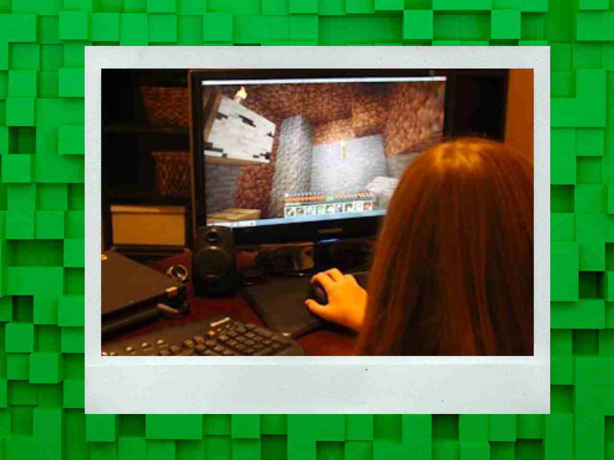 minecraft Young gamer immersed in Minecraft, trying to craft a stairway to heaven (or maybe just survive the next creeper encounter).