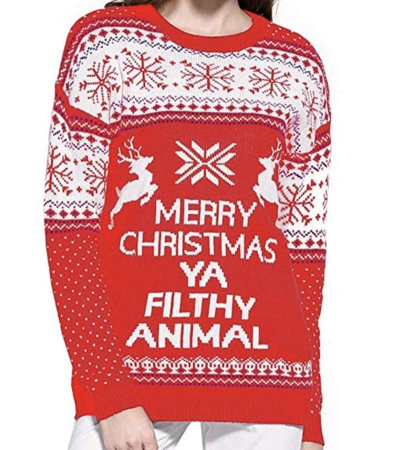 ugly christmas sweater home alone quote filthy-animal-christmas-sweater