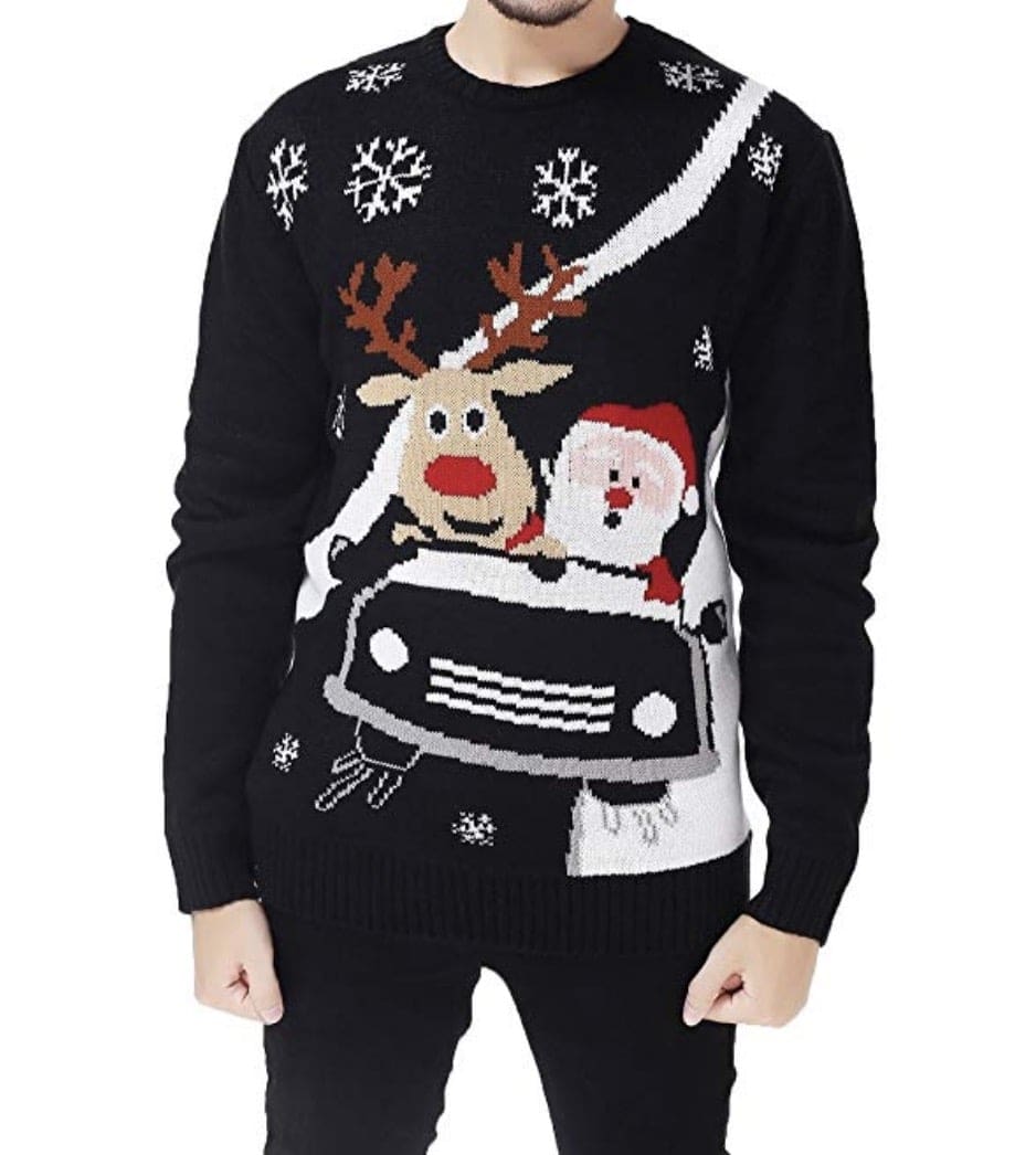 tacky christmas sweater reindeer and santa santa-reindeer-christmas-sweater