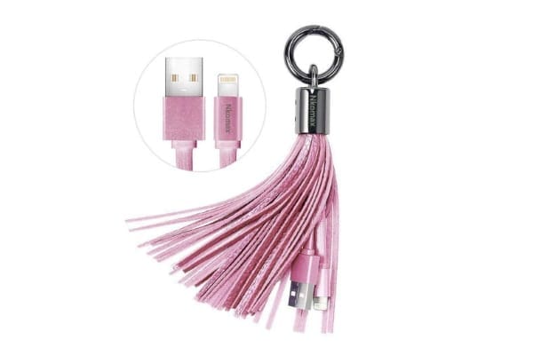 Pink LIghtning Cable Tassel Keychain Teen Girl Tech Gift Idea iphonechargerkeychaintechforteengirls