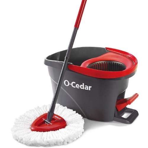 microfiber spin mop O-Cedar mop and bucket ready to tackle the laminate floor apocalypse, promising a spin-tastic cleaning experience without breaking a sweat.