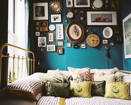 amazing photo wall blue Amazing Blue Accent Wall Featuring Photo Frame