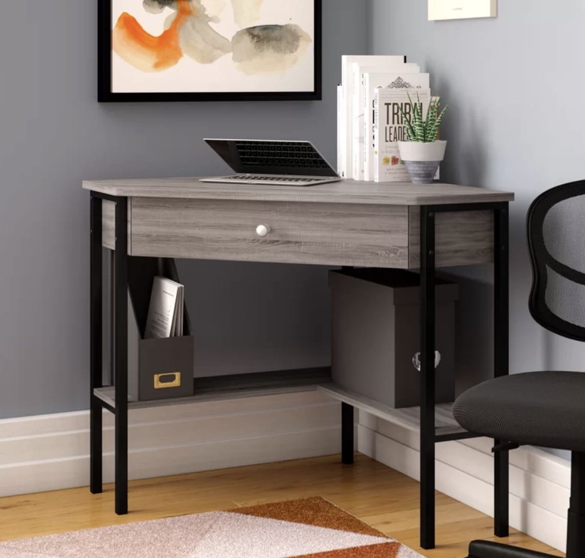 black gray corner desk