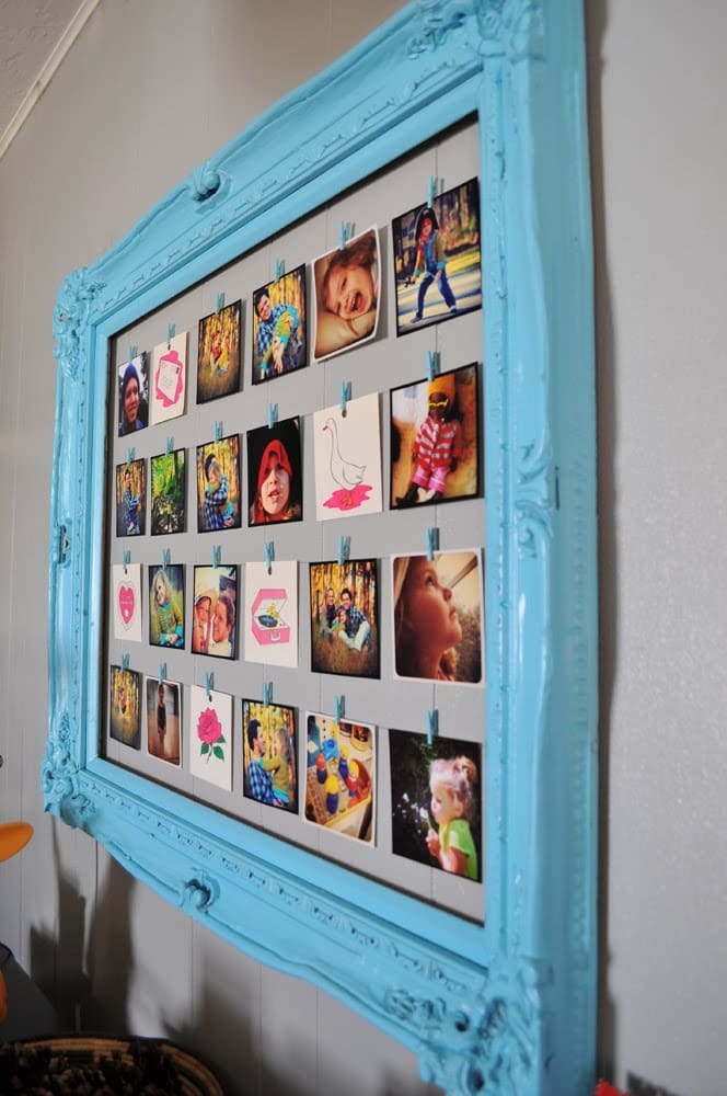photo wall blue frame Blue Frame Hanging Photos