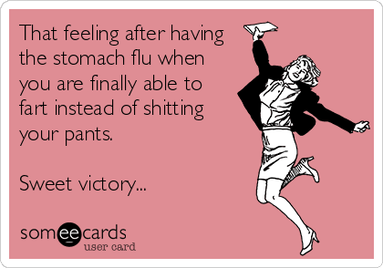 stomach flu shits meme Meme depicting a vintagestyle woman leaping joyfully, with text celebrating the relief of passing gas instead of having an accident after the stomach flu, titled 'sweet victory.'