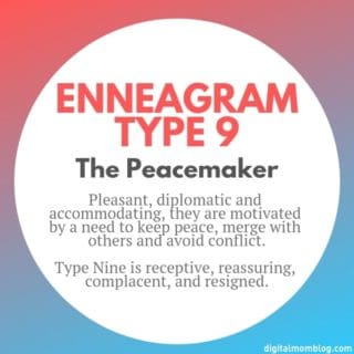 ennagram type 9 Colorful image of an Enneagram Type 9 description labeled 'The Peacemaker,' highlighting their peacekeeping superpowers and a knack for staying chill amid drama, perfect for those who find inner tranquility more riveting than actionpacked thrillers.