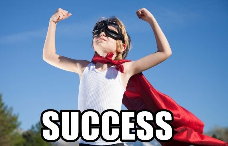 enneagram 3 success meme A meme of a triumphant child dressed as a superhero, flexing muscles with a red cape and goggles under a clear blue sky; a classic example of Enneagram Type 3 success mentality diving headfirst into every adventure.