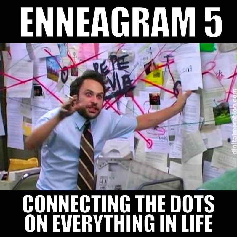enneagram 5 memes A enneagram 5 meme showing a man frantically gesturing at a wall covered with notes and red string, labeled 'Enneagram 5: Connecting the Dots on Everything in Life,' humorously depicting the intense analytical nature of Enneagram type 5 personalities.