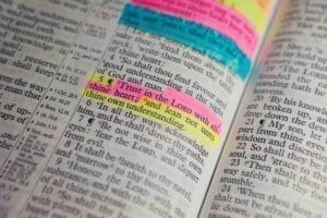 Meme featuring an open Bible with Proverbs 3:5 highlighted in vibrant colors, humorously emphasizing trusting in the Lord over one's own understanding.