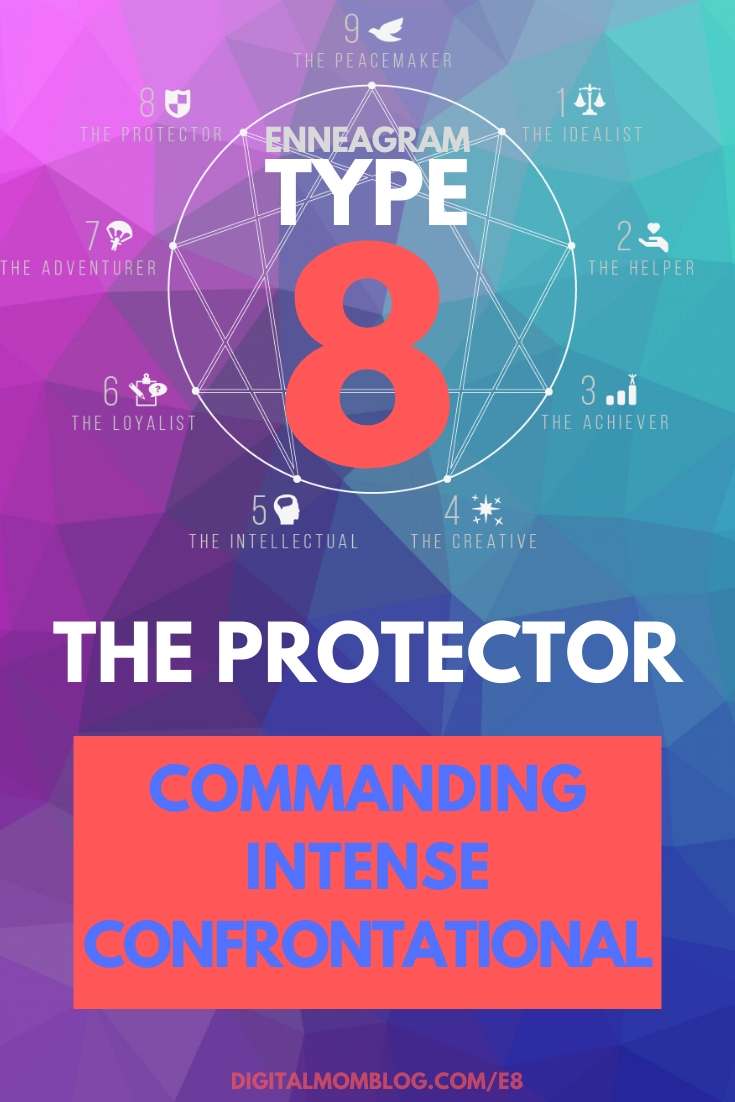 Enneagram 8 type Enneagram Type 8 poster titled 'The Protector,' sporting qualities like 'commanding,' 'intense,' and 'confrontational,' perfect for those who start debates just for fun.