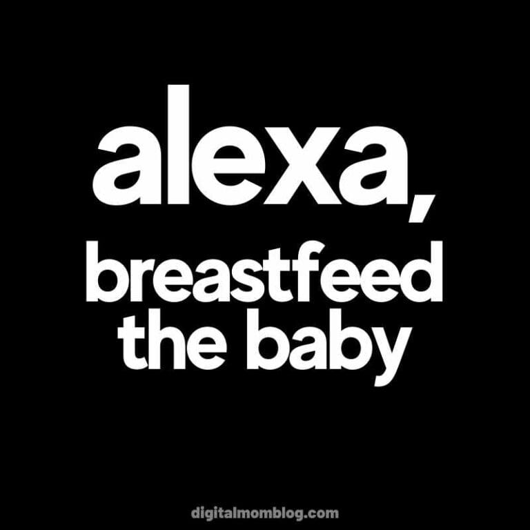 Humorous image with the text 'Alexa, breastfeed the baby,' highlighting the modern parent's multitasking dream in the age of baby memes.