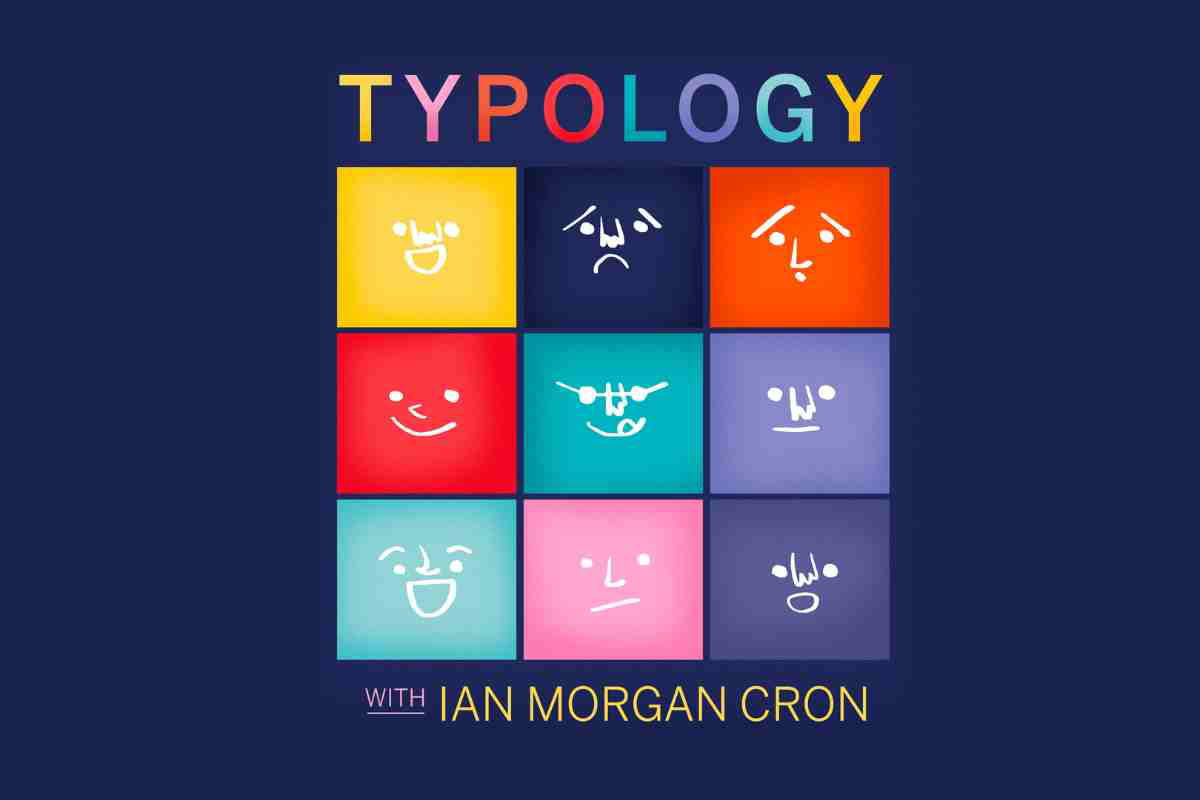 enneagram podcast typology Colorful grid of quirky faces representing the Enneagram types, humorously capturing the essence of 'typology' on a memeworthy level.