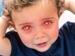 Meme of a toddler with laser eyes, implying an intense baby superpower moment or dramatic defiance.