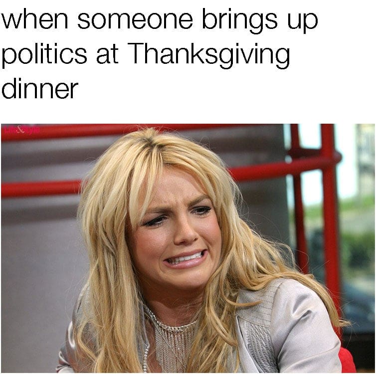 thanksgiving family politics meme when someone brings up politics at thanksgiving dinner