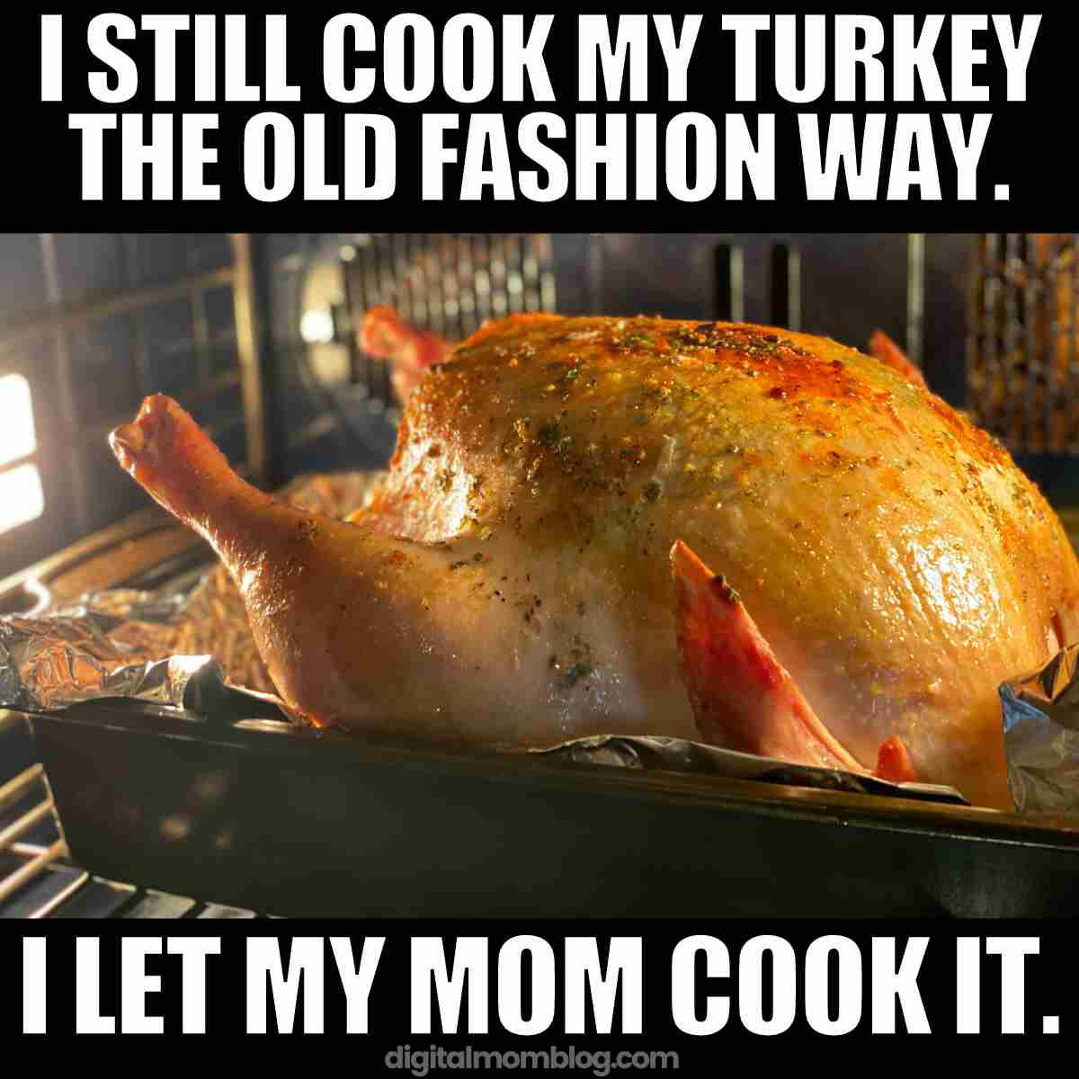 thanksgiving mom meme i still cook my turkey the old fashion way. i let my mom cook it.
