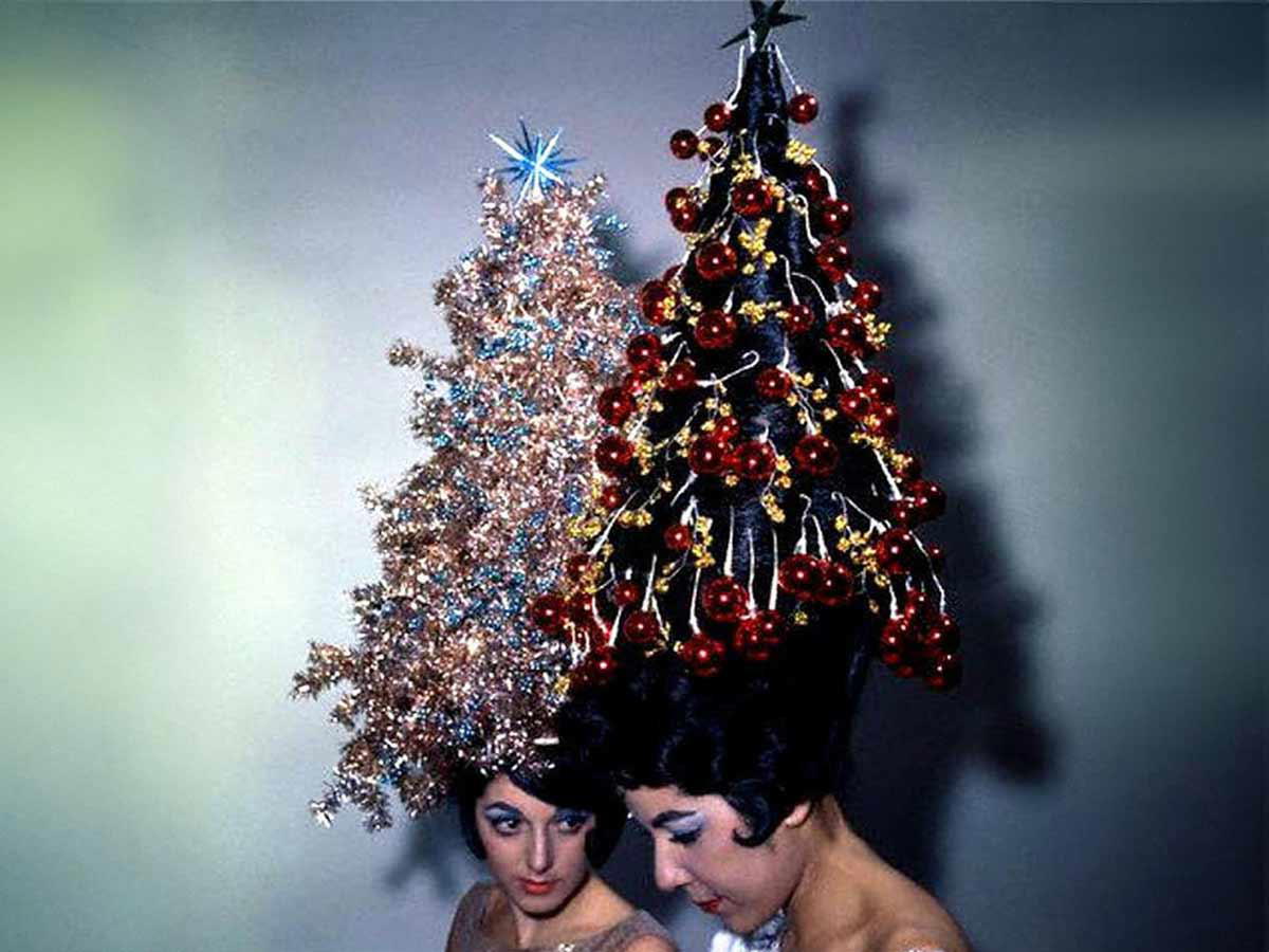 christmas trees on head christmas tree hairstyle vintage photo of 2 women with christmas trees in hair