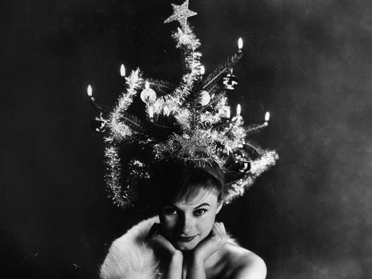 Christmas tree hairdo vintage photo tinsel christmas tree hairstyle crazy design of christmas tinsel tree