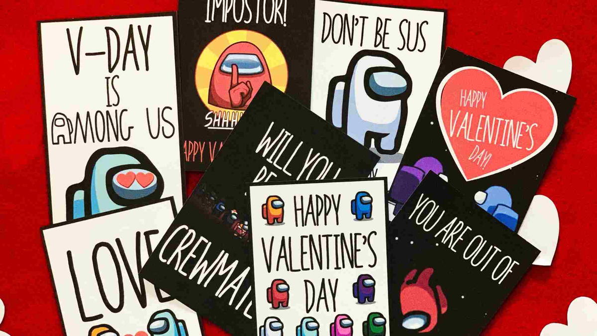 among us valentines cards printables Free among us valentines day cards