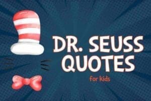Meme featuring a red and white striped hat with the text 'Dr. Seuss Quotes' and 'for kids' in a playful font, hinting at fun and whimsical quotes.