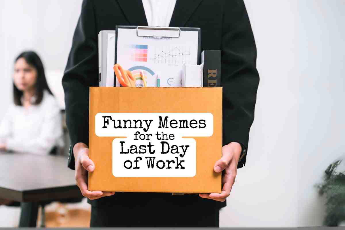last day of work memes 3 last day of work meme of a person holding a box labeled 'Funny Memes for the Last Day of Work,' capturing the bittersweet joy of office liberation day.