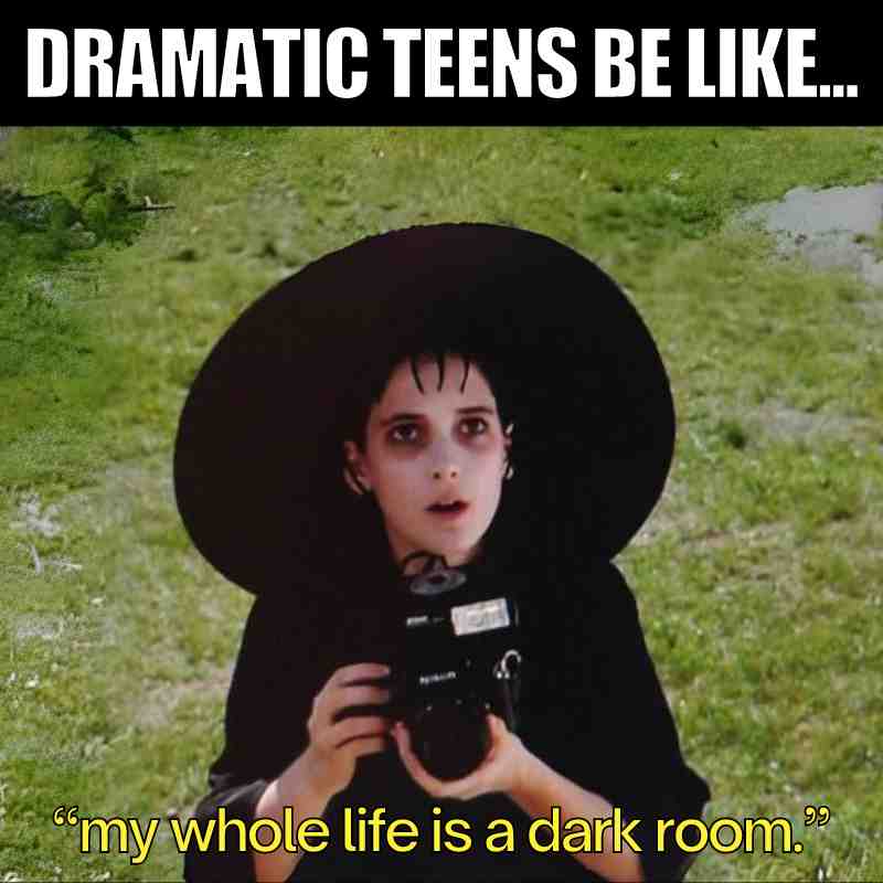 dramatic teens meme beetlejuice lydia from beetlejuice movie saying my whole life is a dark room is like dramatic teenagers