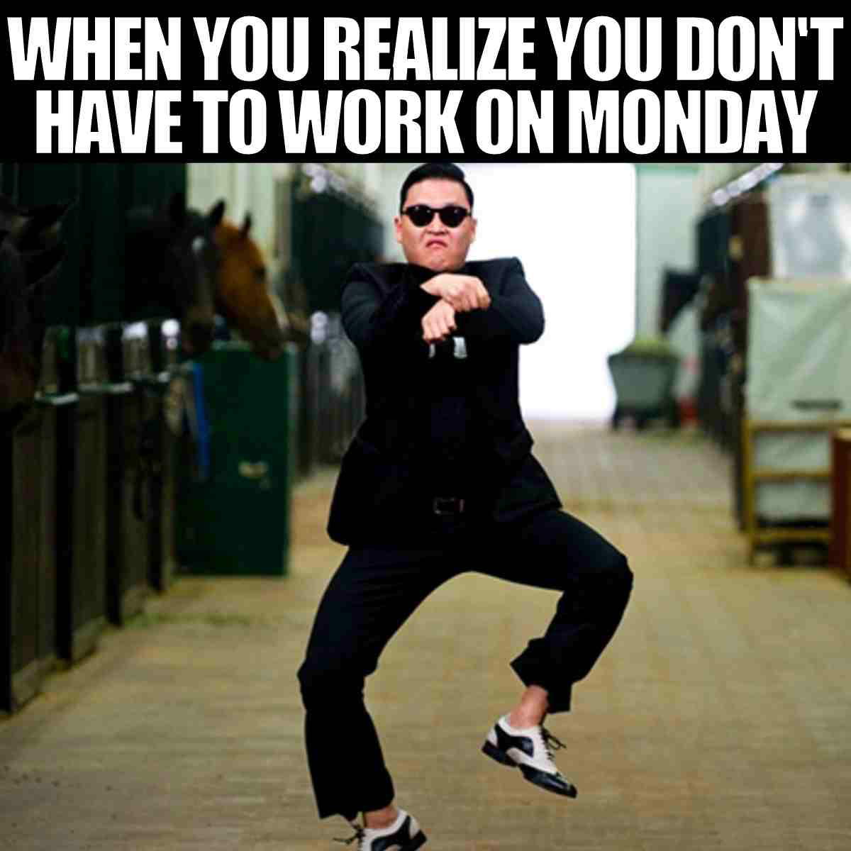 when you realize you have monday off meme Happy person dancing energetically with the caption 'When You Realize You Don't Have to Work on Monday', capturing the joy of unexpected freedom in a funny Monday meme.
