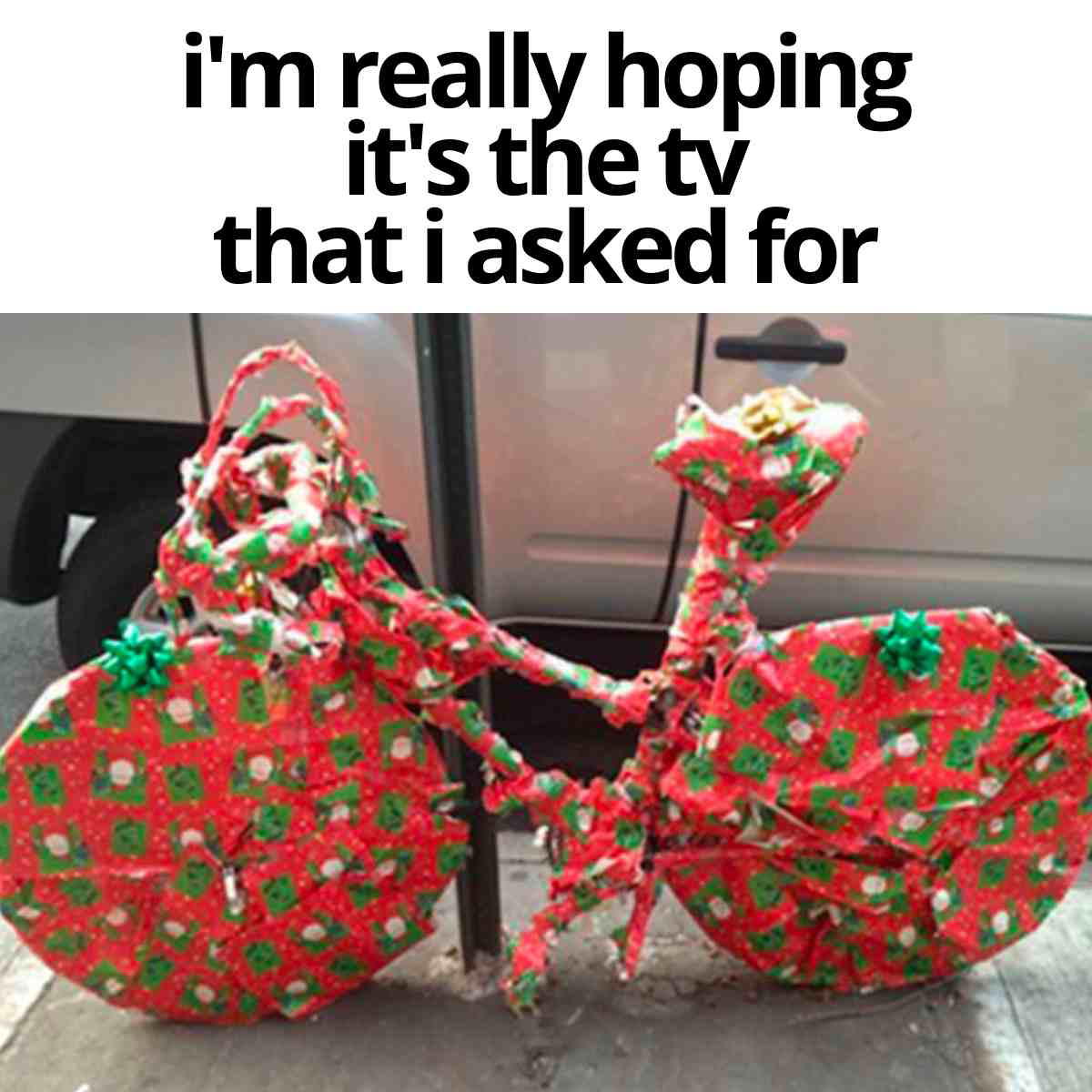funny christmas present meme i'm really hoping its the tv that i asked for