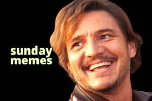 A cheerful man with a big smile, embodying that carefree Sunday vibe we all talk about, with the words 'Sunday memes' glowing beside him.