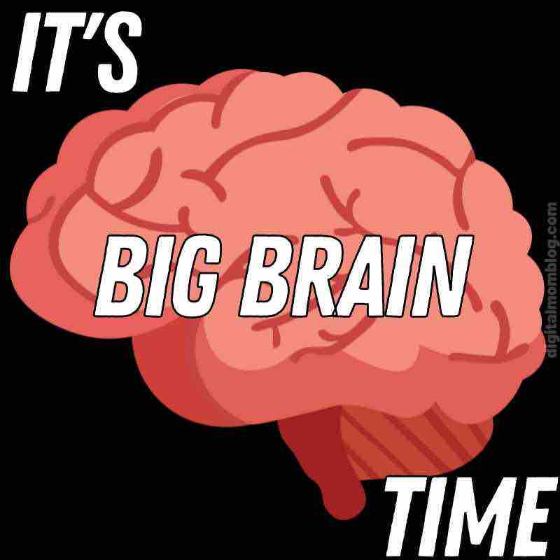big brain time meme Funny meme featuring a large cartoon brain with the text 'It's Big Brain Time,' humorously suggesting a moment of supreme intelligence and wittiness.