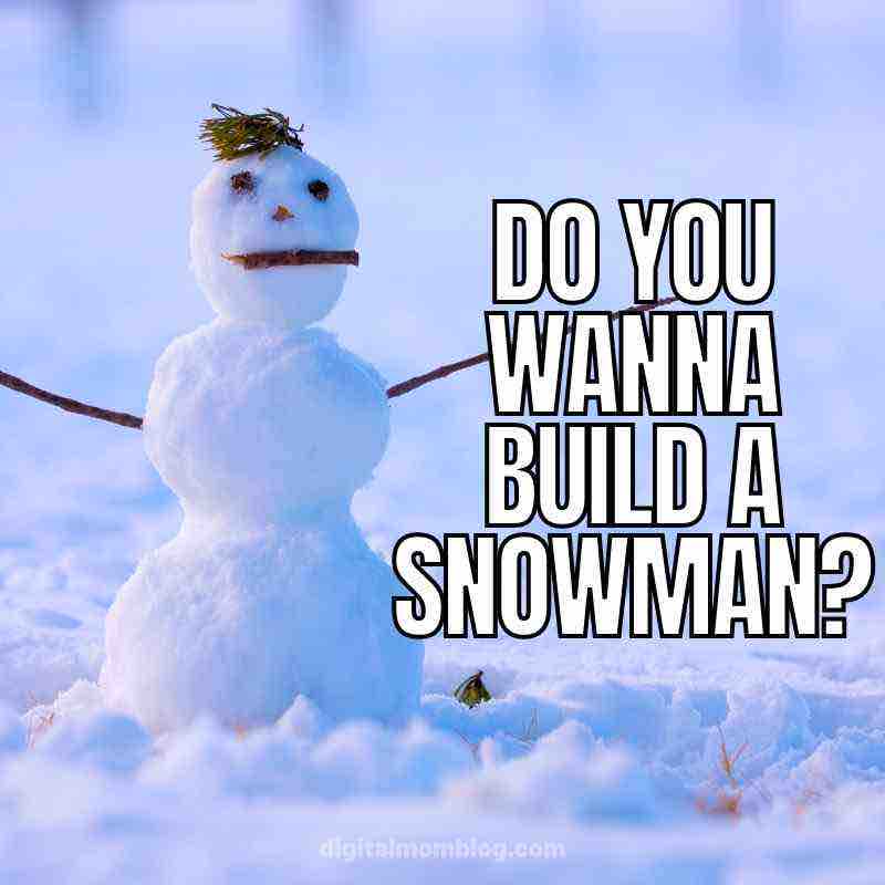do you want to build a snowman meme Meme of a slightly grumpylooking snowman with twigs for arms and a sign asking, "Do you wanna build a snowman?" for humorous snow fun.