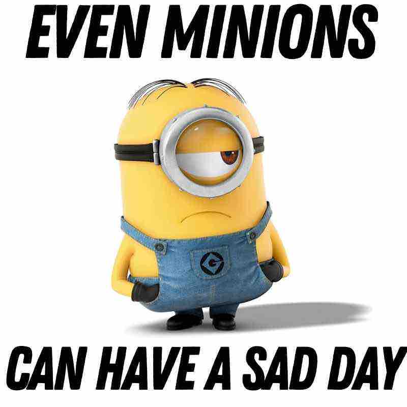 minion sad meme A grumpy Minion meme with text 'Even Minions Can Have a Sad Day,' humorously depicting a yellow Minion looking glum to capture those relatable off days.
