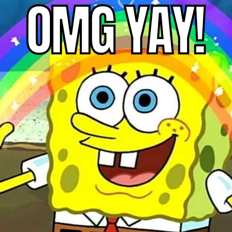 omg yay meme Meme featuring a very excited cartoon sponge with the text 'OMG YAY!' and a rainbow in the background, celebrating the joys of internet humor.