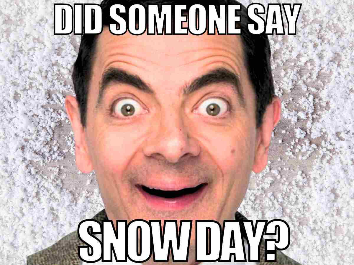 snow day meme Meme featuring a surprised man against a snowy background with the text 'Did someone say snow day?' hinting at unexpected excitement over snow cancellation.