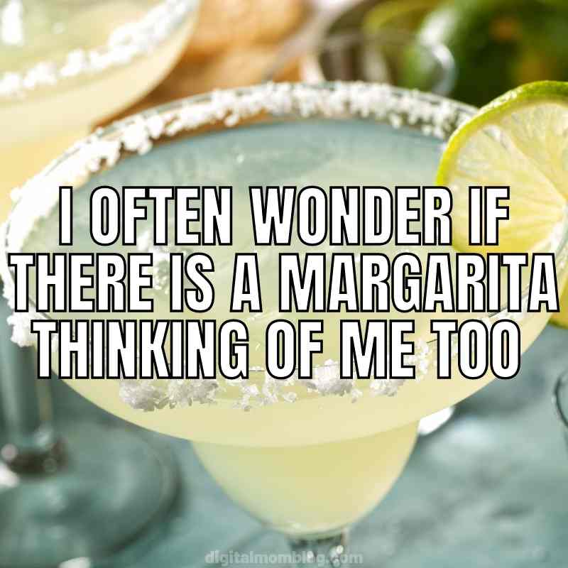 Thinking about a margarita Margarita meme with the text 'I often wonder if there is a margarita thinking of me too' overlaid on a closeup image of a saltrimmed margarita glass, suggesting a humorous connection to the drink. File name hints: margaritameme.jpg.