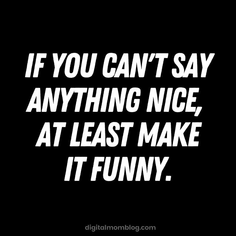make it funny quote A hilarious relatable meme with the text 'If you can't say anything nice, at least make it funny' on a black background.
