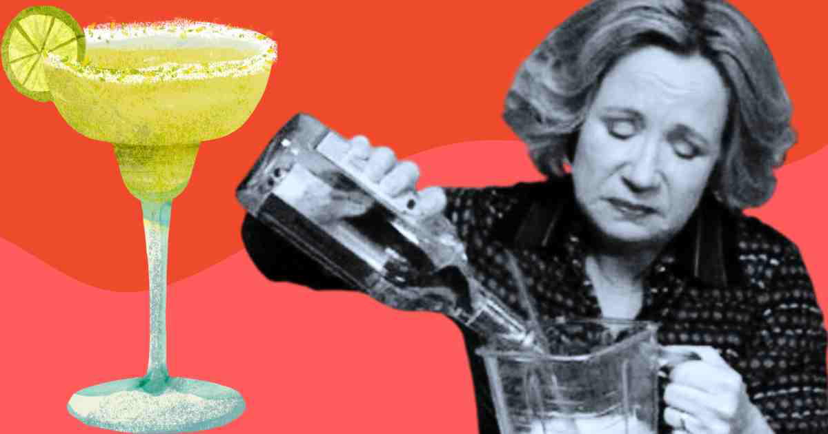 A meme featuring a woman pouring tequila into a blender with a giant margarita glass in the background, perfectly capturing that 'I need a drink' vibe in a humorous way.