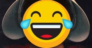A meme featuring a character from The Handmaid's Tale with a laughing emoji over their face, humorously contrasting the serious tone of the series.