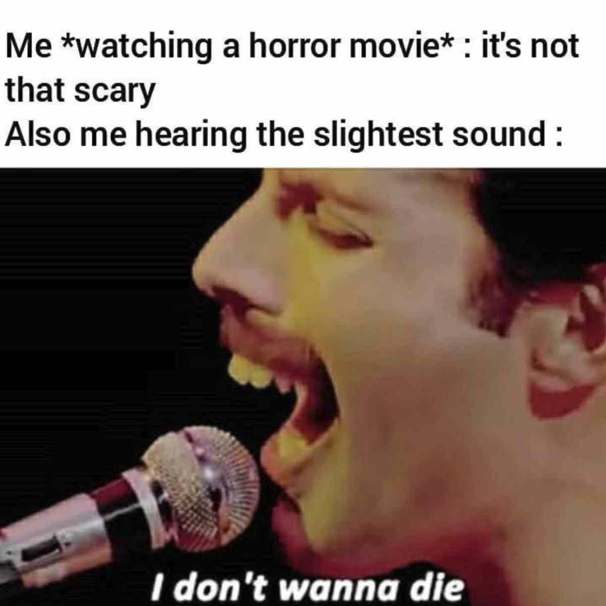 horror movie meme me watching a horror movie its not that scary also me hearing the slightest sound