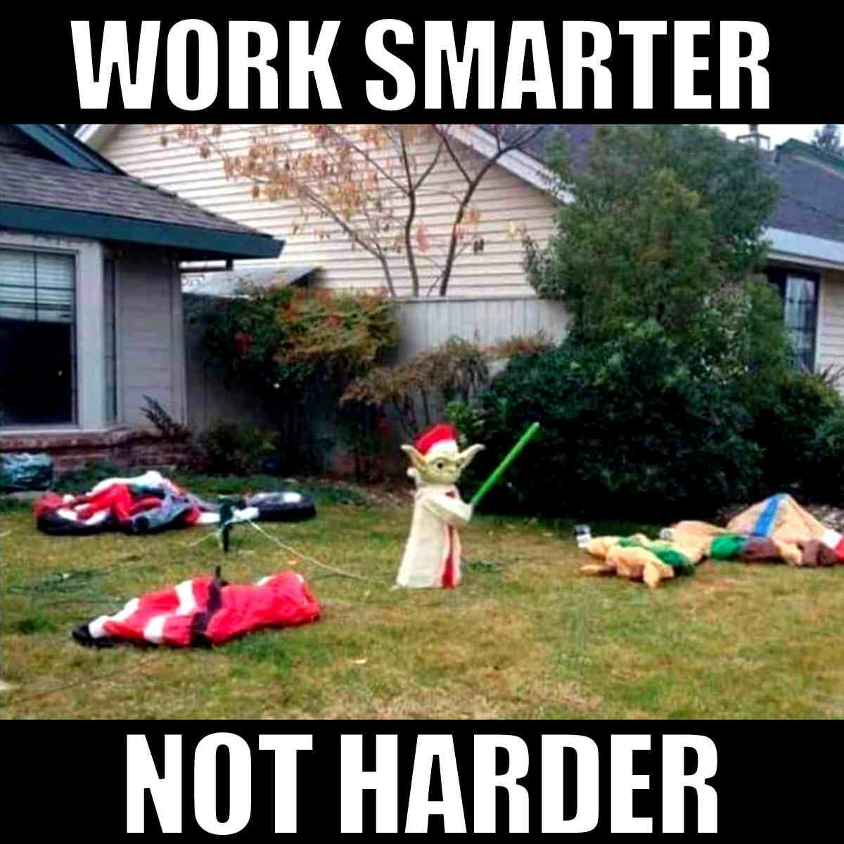 easy christmas lights meme work smarter not harder