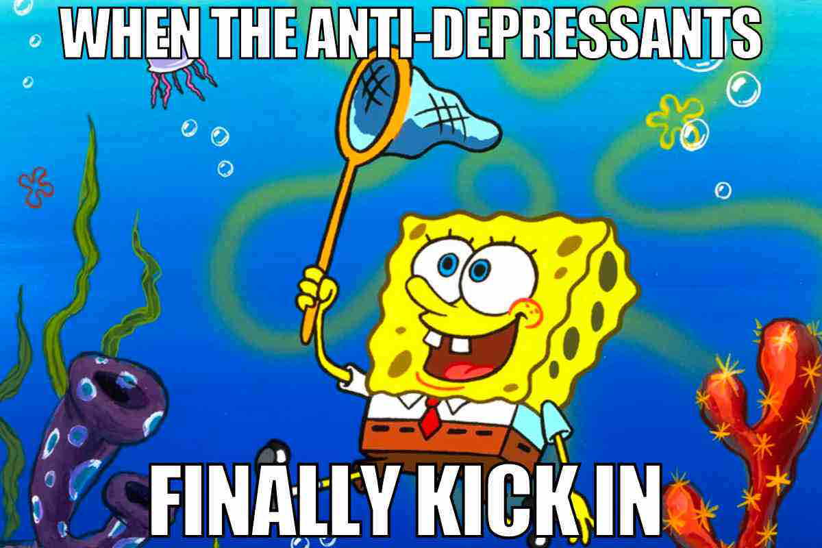 spongebob sad meme when the antidepressants finally kick in