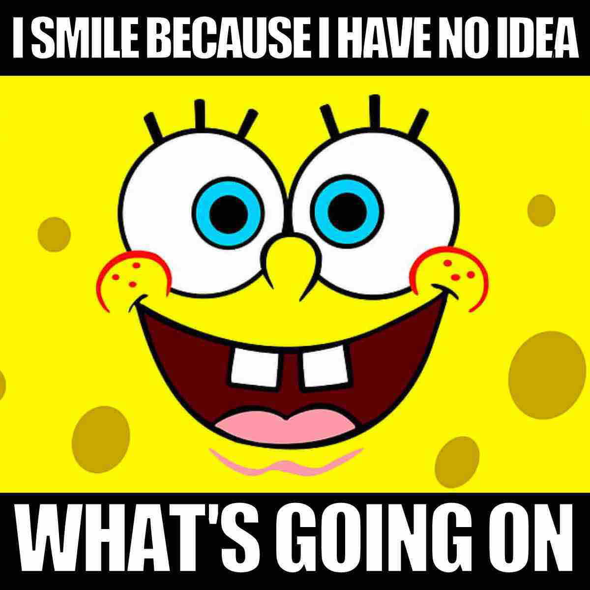 spongebob smiling meme i smile because i have no idea whats going