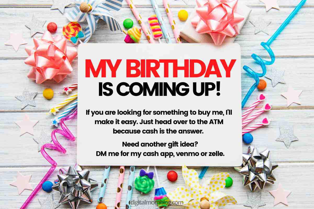 its almost my birthday meme Birthday meme with colorful decorations and a cheeky message suggesting cash gifts via ATM or digital payment apps for upcoming celebration.