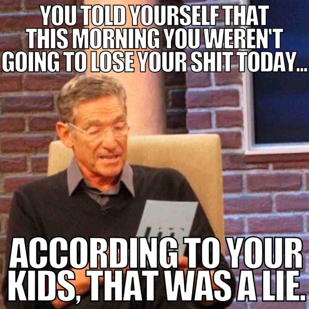 morning lies meme A meme featuring a man reading from a card, overlaid with text humorously suggesting morning resolutions fail due to children.