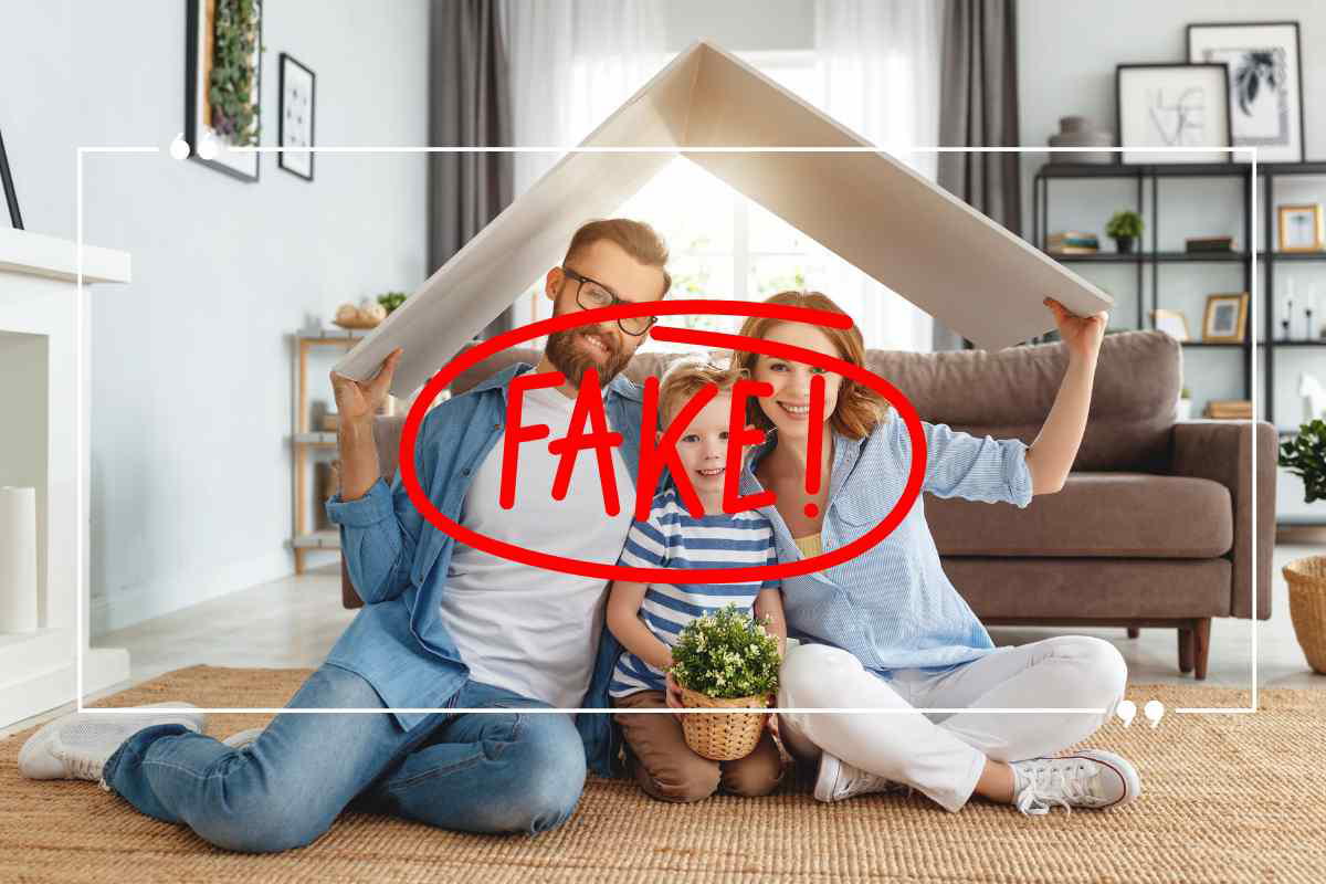 fake family quotes Meme showing a family sitting under a cardboard roof with 'FAKE!' written across the image in red, highlighting a humorous take on staged family photos.
