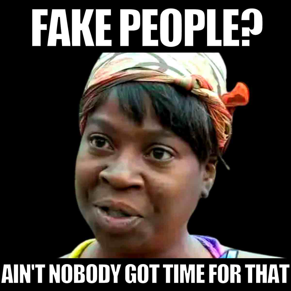 fake people meme fake people? Ain't nobody got time for that.