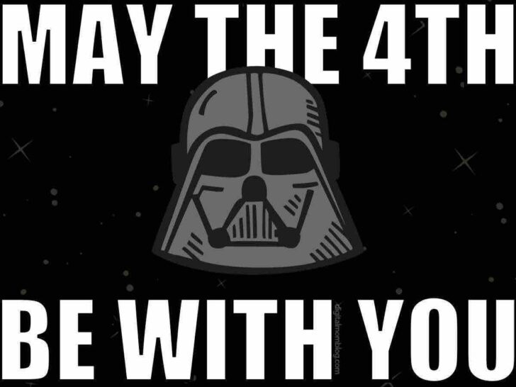 may the 4th be with you image Meme featuring a Darth Vader helmet above the text 'May the 4th be with you,' humorously celebrating Star Wars Day.