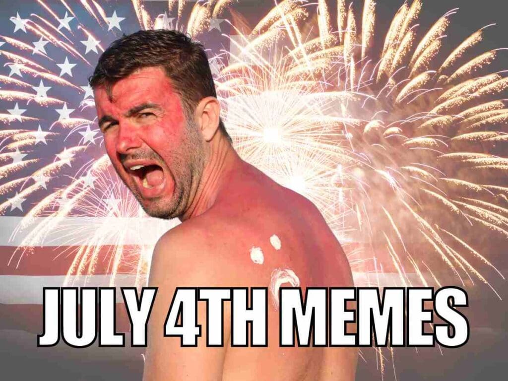 july 4th memes july 4th memes showing man celebrating independence day with funny face sunburn with usa flag and fireworks