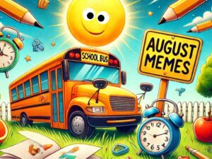 school bus, sun, things related to august memes for 2024