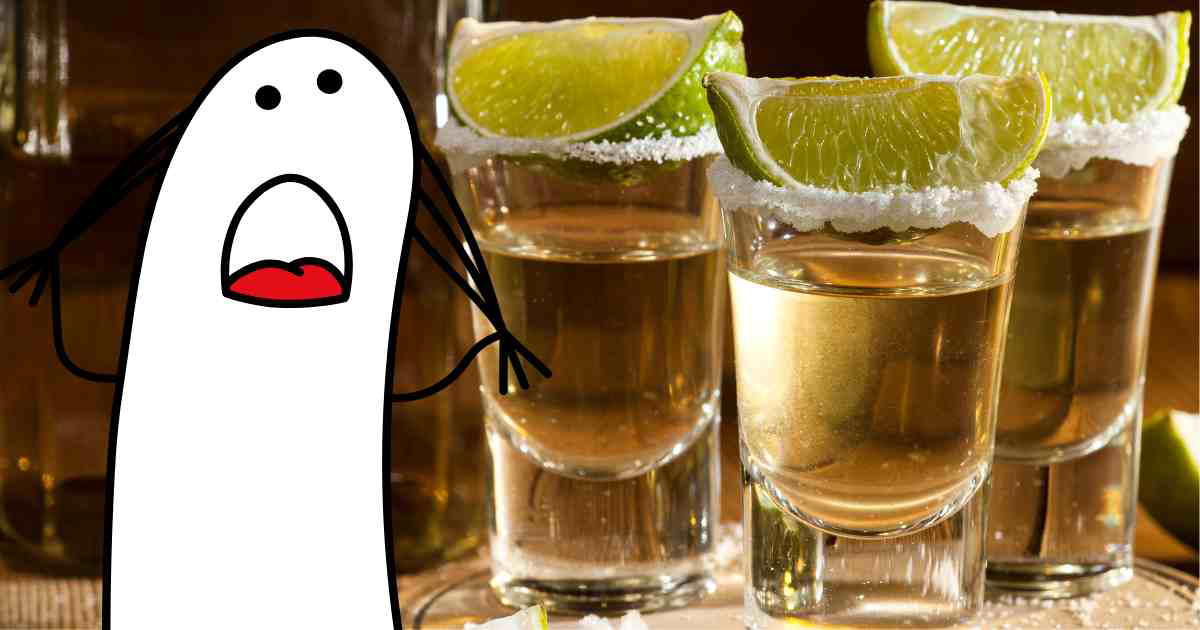 funny tequila memes 1 Tequila meme featuring cartoon character reacting with surprise next to three tequila shots garnished with lime and salt.